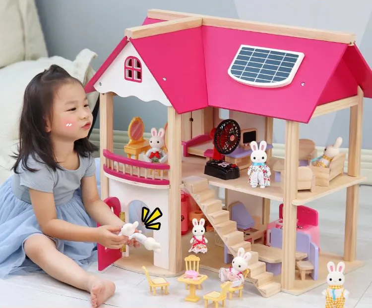 Nouveau 3D Villa meubles bricolage Miniature modèle en bois maison de poupée cadeaux d'anniversaire jouets pour enfants maison de poupée