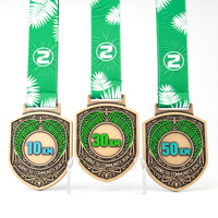 Médaille Souvenir de Course Multi-Distances en Alliage de Zinc, Émail Souple Motif Feuille de Palmier pour Festival de Course Tropicale, Marqueur de Kilomètre Personnalisé