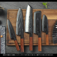 Ensemble de couteaux de cuisine professionnels en acier haute teneur en carbone à 3 couches, manche en bois Mkuruti, lame noire faite à la main, couteau de chef Nakiri Santoku Paring