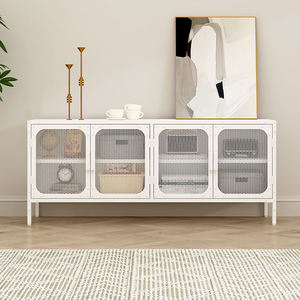 Elegant White 4-Door Mesh Metal Storage Cabinet Home Office and Living Room Organization <strong>Furniture</strong> for Dining and Home Bar Use - Product Image 1