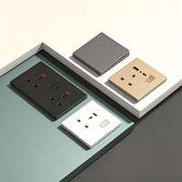 Stopkontak Dinding Standar Inggris 16A dengan Sakelar, Kompatibilitas Steker Universal 250V, Panel PC Tahan Api, 2 Port USB-A/2 Port USB-C, Keamanan