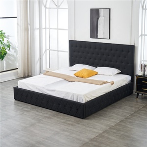 Modern Tasarım Süper King Boy Düğmeli Siyah Keten Kumaş Döşemeli Gazlı Yükseltmeli Sandıklı Karyola - Product Image 3