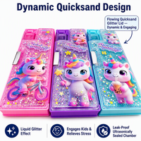 Trousse à crayons à paillettes Quicksand avec taille-crayon intégré, fermeture magnétique, grande capacité, double face, en PP, pour enfants et école