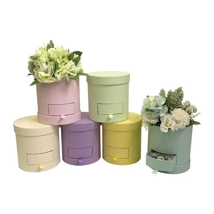 Cajas portátiles de flores de cilindro pequeño, caja de regalo para ramos de flores de Color caramelo