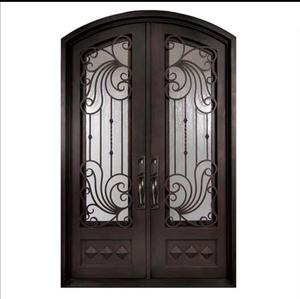 Puertas de hoja forjada de pavo real fundido para residentes, corte láser de fuego, cabina de entrada de arco de Arabia con 3 ventanas y puerta de hierro interior - Product Image 5
