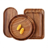 Plateaux de rangement pour assiettes en bois d'acacia, finition huilée sculptée, portables, multifonctionnels, assiettes de présentation classiques pour salon