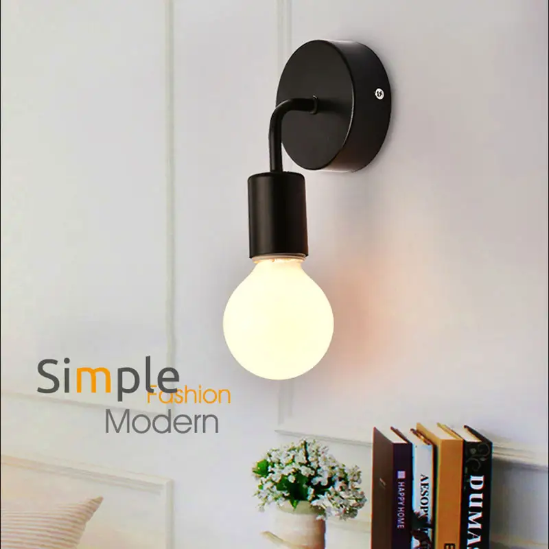 Modern Wood Vintage Industrial Indoor Wall Light E27 Bedside Black White LED Sconce Wall Lamps for Home Bedroom Fixture