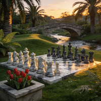 Statue d'échecs en marbre noir et blanc sculptée à la main, grande taille, durable et personnalisable, de Xinyesheng, pour jardin extérieur