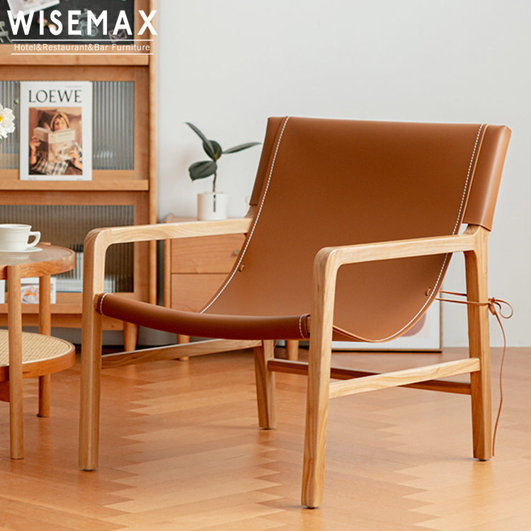 WISEMAX FURNITURE New Rivets Design Solid Wood Living Room Leisure Sofa Chair Vintage Bed and Breakfast Balcony Single Chair