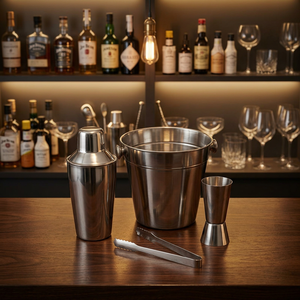 Juego de Bar de 12 Piezas de Acero Inoxidable Cromado con Acabado Espejo Clásico Ecológico, Capacidad de 500 ml, Incluye Coctelera y Hielo - Product Image 2