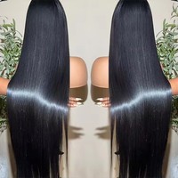 Perruque frontale en dentelle HD transparente 13x4, cheveux humains vierges indiens bruts ultra-lisses, vente en gros, pas chère, pour femmes noires