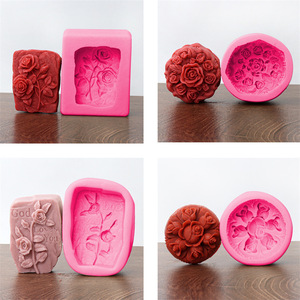 Rose Relief Silicone Mold Round Rectangular DIY Soap Candle Cake Mold Pink Gray Transparent - Product Image 2