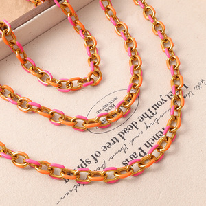 Collar de Cadena Esmaltada de Dos Tonos para Mujer, Cadena de Clavícula Minimalista de Una Sola Capa con Diseño Geométrico Estilo Hip Hop - Product Image 5
