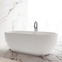 Baignoire autoportante ovale moderne en pierre artificielle, surface solide, accessoire de vidange, salle de bain, capacité de 60 gallons, garantie de 3 ans