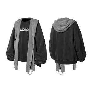 Wholesale Custom Flannel <b>Scarf</b> Turban Double Hood Vintage Acid Wash Distressed Hoodie Men - Product Image 1