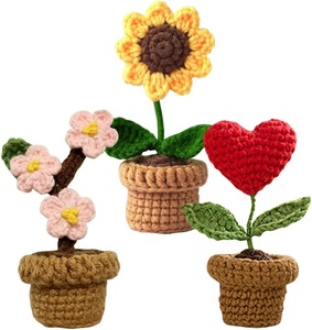 Mini plante en pot de tournesol au crochet, tournesol tricoté réaliste pour la salle de bain, la maison, la cuisine, centre de table rustique, décoration d'étagère - Product Image 3