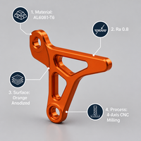 Support de repose-pieds de moto en alliage d'aluminium 6061 anodisé orange, usiné avec précision sur CNC 4 axes, anodisation sur commande