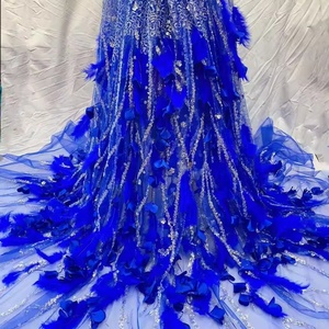 Nuovo tessuto di pizzo Tulle con paillettes e perline tessuto di pizzo piuma pizzo per fare il vestito - Product Image 1