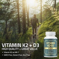 Comprimés de Vitamine D3 K2 MK-7 certifiés GMP, vente en gros en Chine, marque privée, 5000 UI D3 + 90 mcg K2, compléments alimentaires pour renforcer le système immunitaire