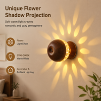 Lampu Dinding Estetik Efek Cahaya Floral untuk Kamar Tidur, Koridor, Ruang Tamu, Kayu Beech, Sensor Gerak, Dapat Dilepas, Magnetik