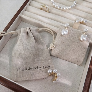 Pochette de présentation de bijoux et emballage de boucles d'oreilles tendance avec carte, pochette en lin à cordon de serrage, emballage de luxe pour bijoux, pochette à bijoux en lin - Product Image 2