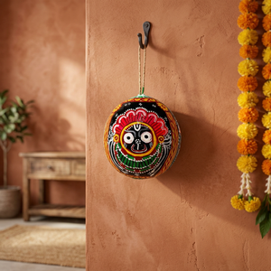 Décoration murale artisanale en coquille de noix de coco Lord Jagannath, design Art Déco traditionnel de l'Odisha, pour salon et décoration intérieure - Product Image 6