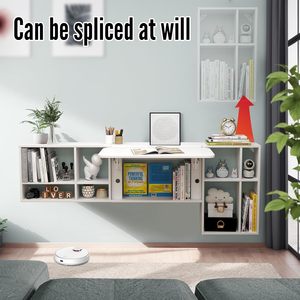 Scrivania Sospesa <span class=keywords><strong>a</strong></span> Parete con Ripiani Portaoggetti, Design Pieghevole con Ante <span class=keywords><strong>a</strong></span> <span class=keywords><strong>Ribalta</strong></span> Workstation Multifunzionale per Laptop, Ideale per lo Studio - Product Image 5