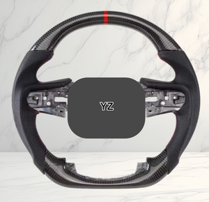 Volant de direction à fond plat en cuir perforé en fibre de carbone avec bande rouge YZ pour GMC Sierra 1500 <span class=keywords><strong>2500</strong></span> HD 3500 <span class=keywords><strong>Diesel</strong></span> modifié - Product Image 2