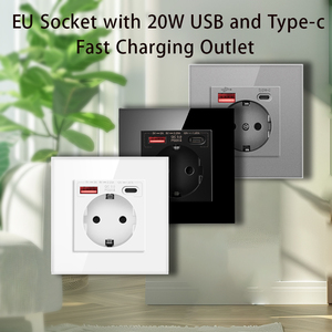 NOVSKI EU 86 <span class=keywords><strong>Presa</strong></span> <span class=keywords><strong>a</strong></span> Muro <span class=keywords><strong>Elettrica</strong></span> con Pannello in Vetro Temperato, USB e Type-C PD 20W, 240V Corrente Massima 16A - Product Image 2