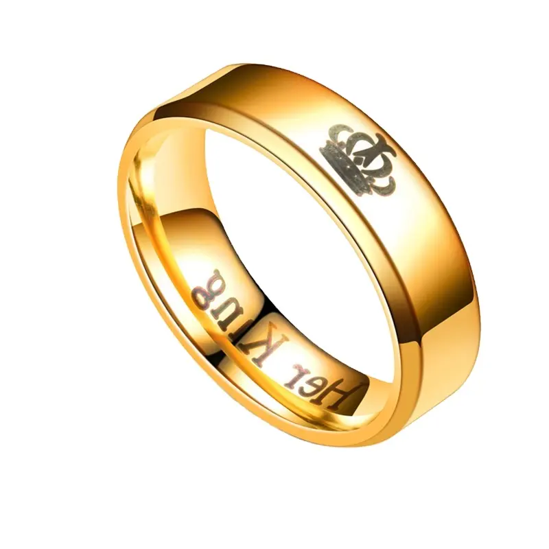 Jane eyre anel de titânio banhado a ouro, europeu e americano, para casal, de sua rainha, rei e coroa