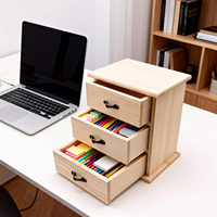 Boîte en bois poli 2 pièces avec 3 mini-tiroirs pour le rangement de bijoux, projets d'art et d'artisanat écologiques DIY