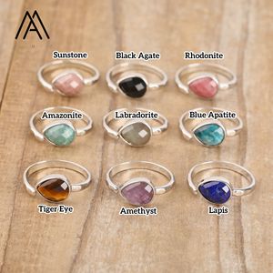 Goutte d'eau <span class=keywords><strong>cristal</strong></span> bagues guérison pierre précieuse naturelle perle à facettes Cabochons <span class=keywords><strong>bague</strong></span> en argent bijoux de mariage dame cadeau - Product Image 2