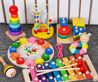 AiJH Juguete Educativo de Madera para Bebés, Piano de Ocho Tonos con Cuentas de Madera, Reloj Despertador, Set de Piano para Golpear