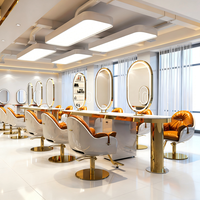 Miroir de Salon Double Face Moderne en Acier Inoxydable Durable avec Éclairage LED pour Salons de Coiffure Professionnels et Rangement Multiple
