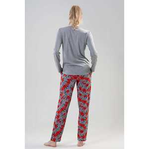 Ensemble de pyjama en tricot à manches longues pour femmes Coldy, gris mélangé, vêtements de nuit décontractés doux, 2 pièces - Product Image 4