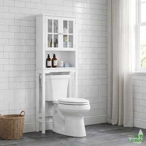Mobiletto Contenitore da <span class=keywords><strong>Bagno</strong></span> Bianco da Posizionare Sopra il WC, Autoportante Anti-Ribaltamento con Ripiano Aperto per Uso Domestico e <span class=keywords><strong>Bagno</strong></span> Ospiti, Organizer Sopra il WC - Product Image 3