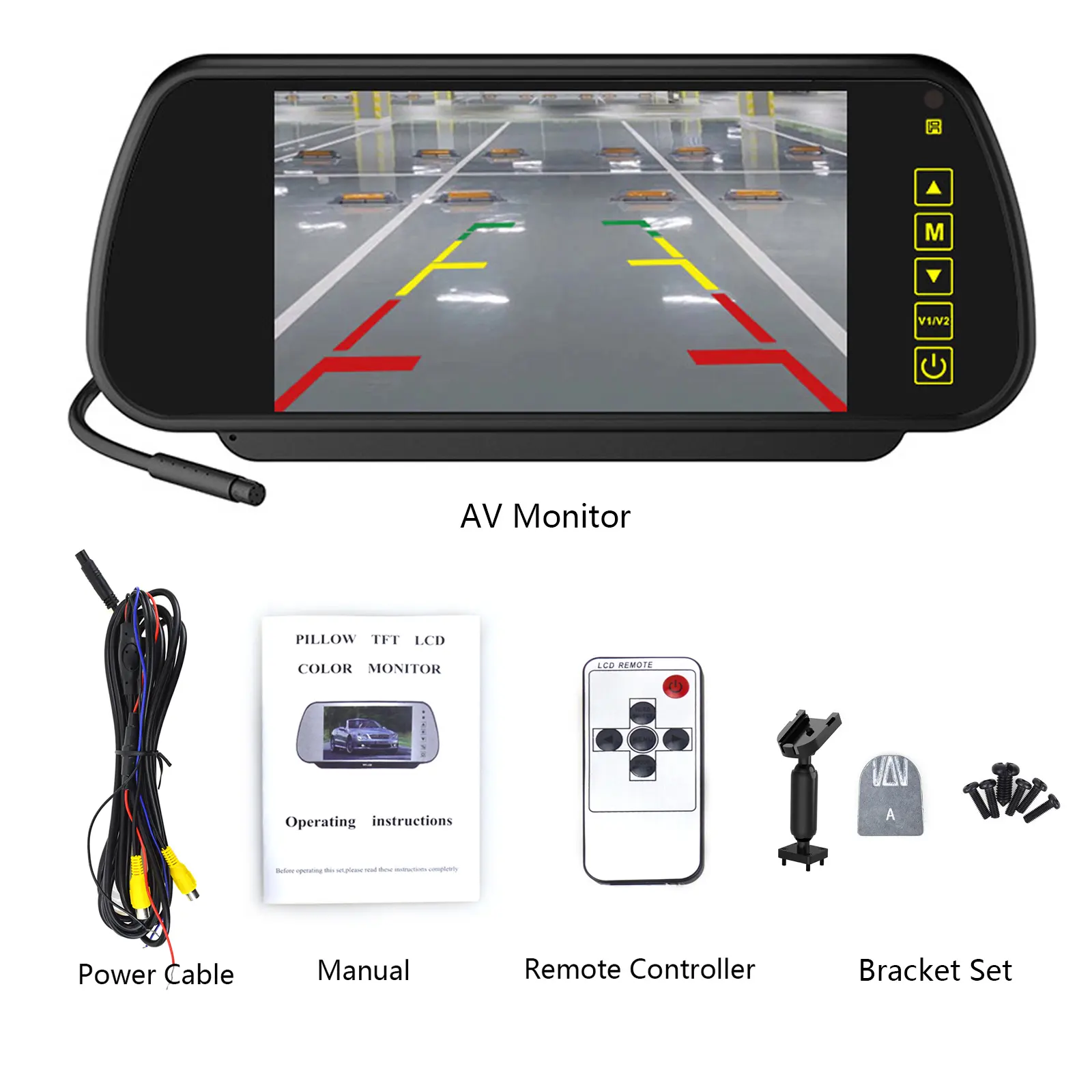 Tela LCD TFT colorida de 7'' 1024*600 Monitor de Carro com Suporte Original OEM Monitor de Espelho Retrovisor para Câmera de Inversão Espelho de Carro