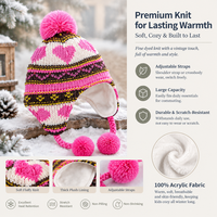 Bonnet tricoté jacquard Fair Isle pour enfants, coupe-vent avec pompon, idéal pour la randonnée, les activités de plein air, les cours, les vacances et les séances photo - Vente flash