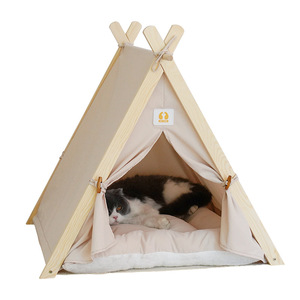 Yüksek kaliteli lüks küçük % katı ahşap pamuk köpek evi lüks üçgen çadır evcil hayvan kulubesi - Product Image 6