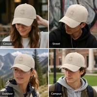 Casquette de baseball brodée personnalisée 6 panneaux structurée en coton beige crème réglable unisexe décontractée pour l'extérieur OEM Vente en gros Faible MOQ