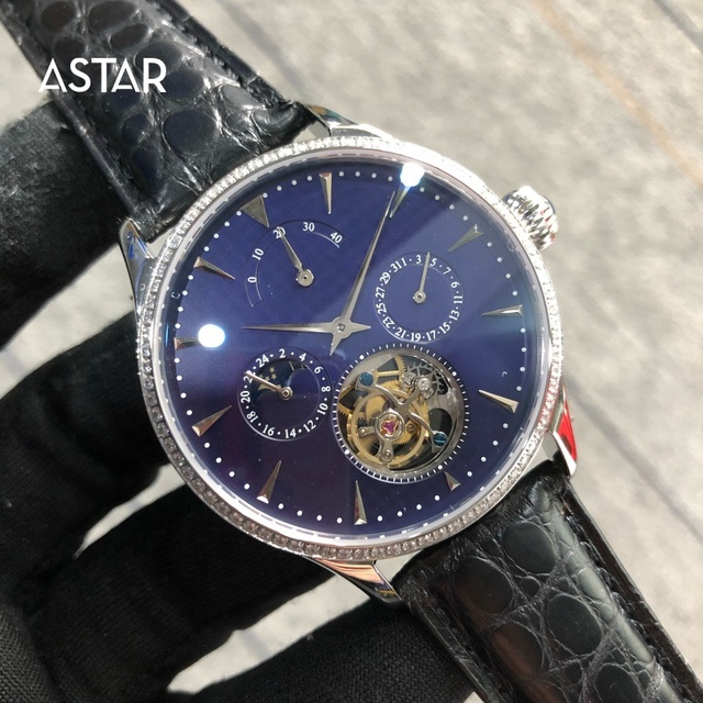 1pcs Can Be Custom logo Luxury Real Seagull Multifunction Moon Phase Tourbillon Mechanical Automatic Movement Diamond Watch Man