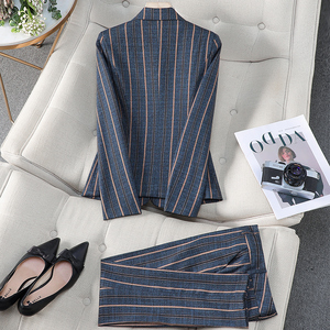 Giacca da donna professionale primavera autunno Casual giacca a righe verticali blu abito formale con temperamento tutto abbinato - Product Image 3