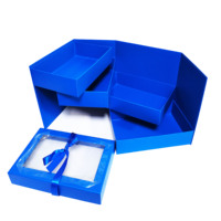 Caja de Regalo de Cartón Azul de Lujo Personalizada, de 4 Capas, Vacía, con Recubrimiento UV y Papel Repujado, para Cosméticos de Belleza
