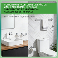 Set Organizer Kamar Mandi SOLVEX Apartment Hotel 6-Piece, Rak Handuk Dinding Desain Modern, Bahan Zinc Alloy Berlapis Krom, Dapat Disesuaikan