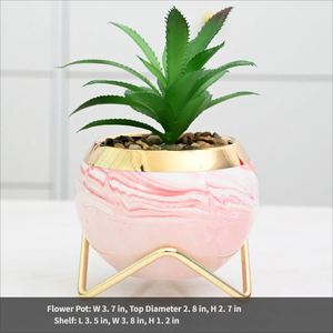 Pots de fleurs en céramique modernes et luxueux pour l'intérieur, avec supports métalliques et trou de drainage pour plantes succulentes - Product Image 2
