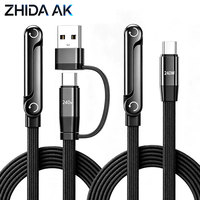 Nouveautés 2026 – Câble de charge et de données USB-C vers USB-C pliable à 90 degrés en alliage de zinc, tressé plat, 5A 240W, super rapide, avec support