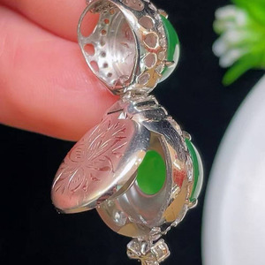 Double Cabochon Imperial Green Jadeite Pendant 18K White Gold Diamond Halo Setting Removable Burmese Jade <b>Statement</b> <b>Necklace</b> - Product Image 2