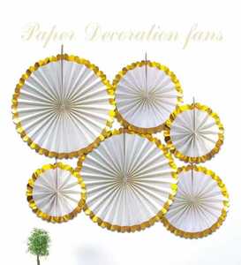 Ensemble d'éventails en <span class=keywords><strong>papier</strong></span> métallisé or rose, rosettes en <span class=keywords><strong>papier</strong></span> suspendues pour décorations de toile de fond de mariage et de fête - Product Image 6