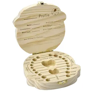 Caja de madera para recuerdo de dientes de bebé, caja y caja de madera, imitación de pino europeo antiguo, recuerdo, hada pulida