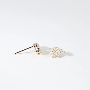Minimalist Half Flower Design Diamond <b>Earrings</b> In 18K Solid Gold With Natural And Lab Grown Diamonds <b>Fine</b> Jewelry Gift For Her - Product Image 3